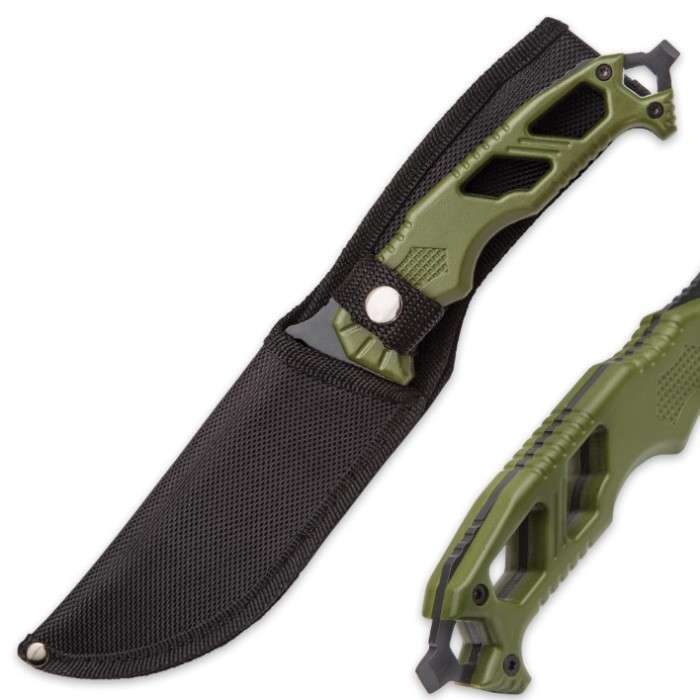 SOA One Shot One Kill Fixed Blade Knife Green Handle with Sheath