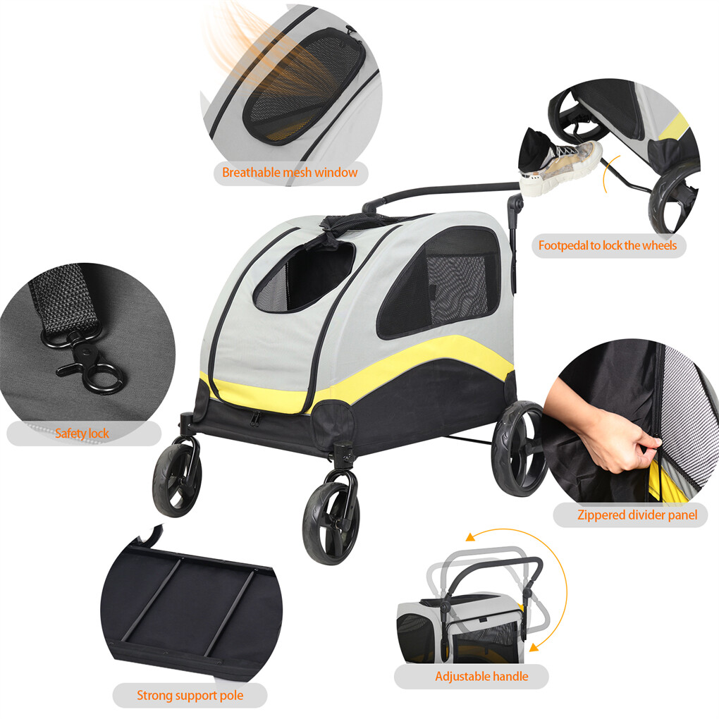 XXL Double Seat Dog Stroller Buggy Anti-shock Pet Doggy Pram Divided for 2 Dogs