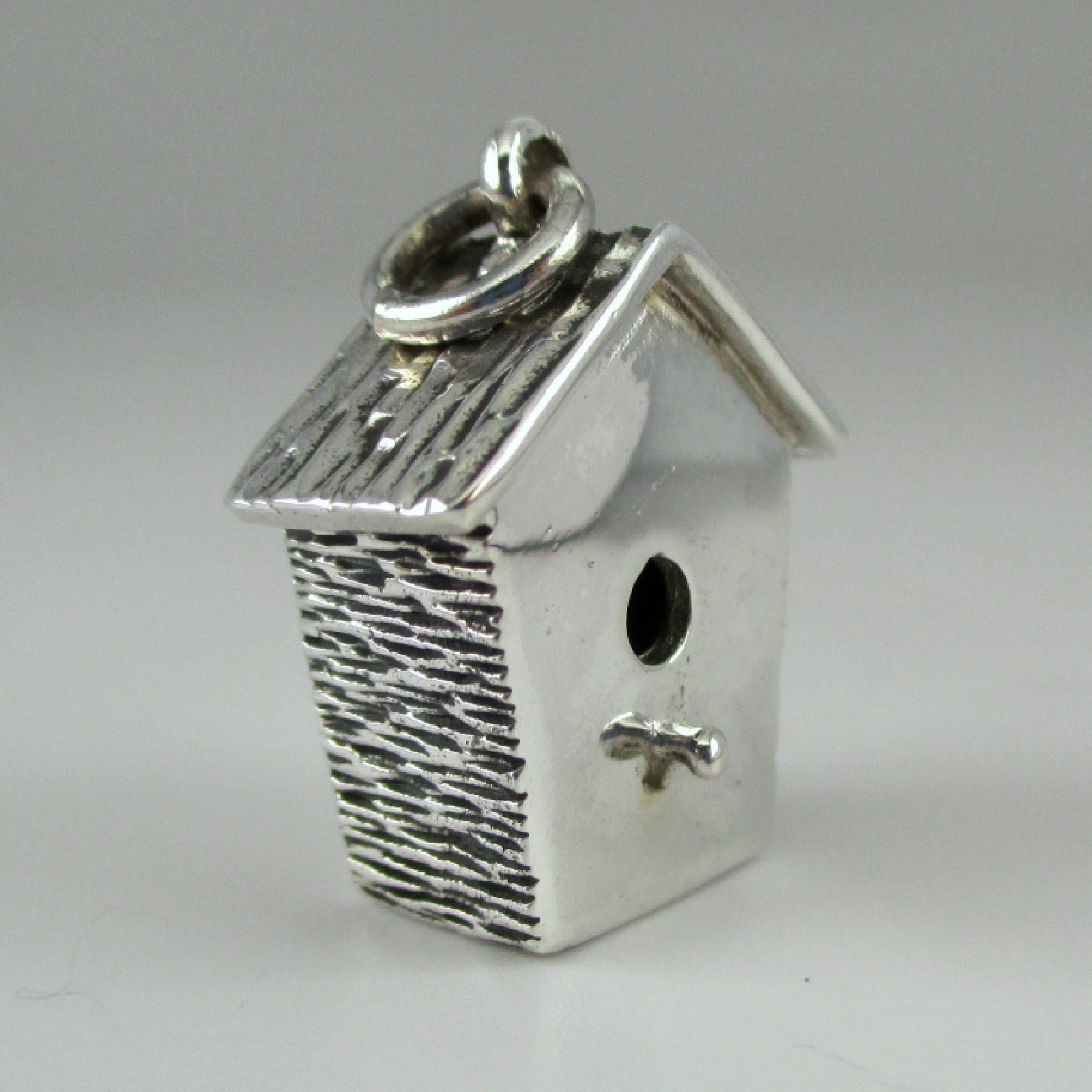 Sterling Silver Birdhouse Pendant for Necklace Large Charm Bird Bluebird