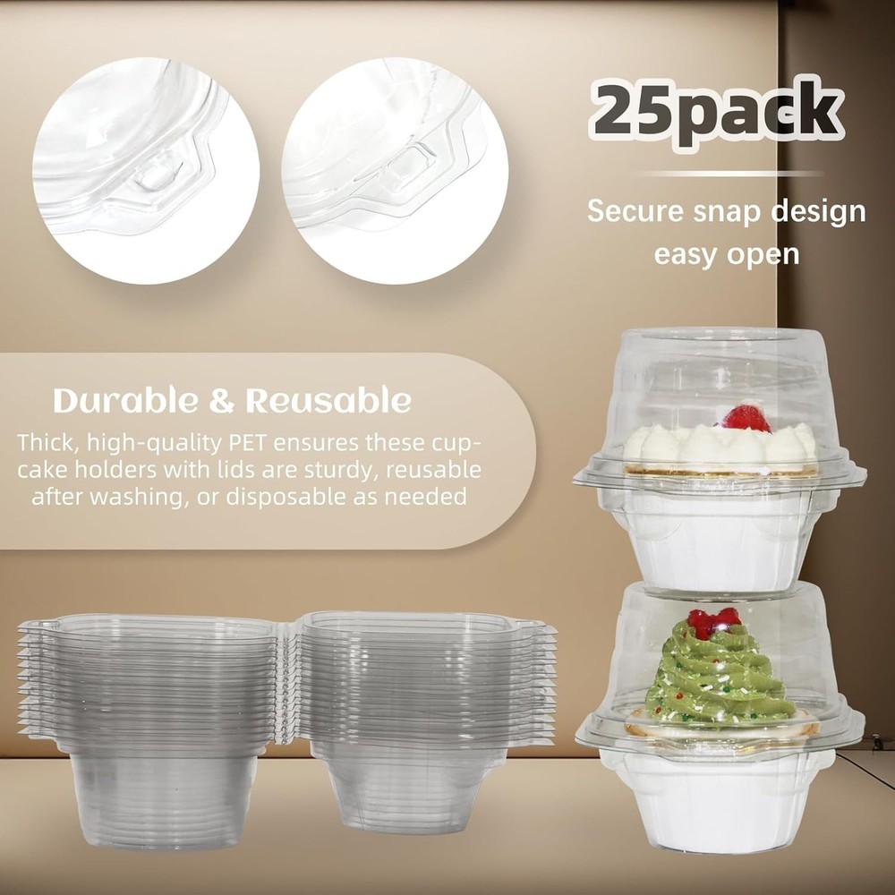 Spacious 3" Cupcake Holders - 50 Pack Clear Stackable Containers for Events