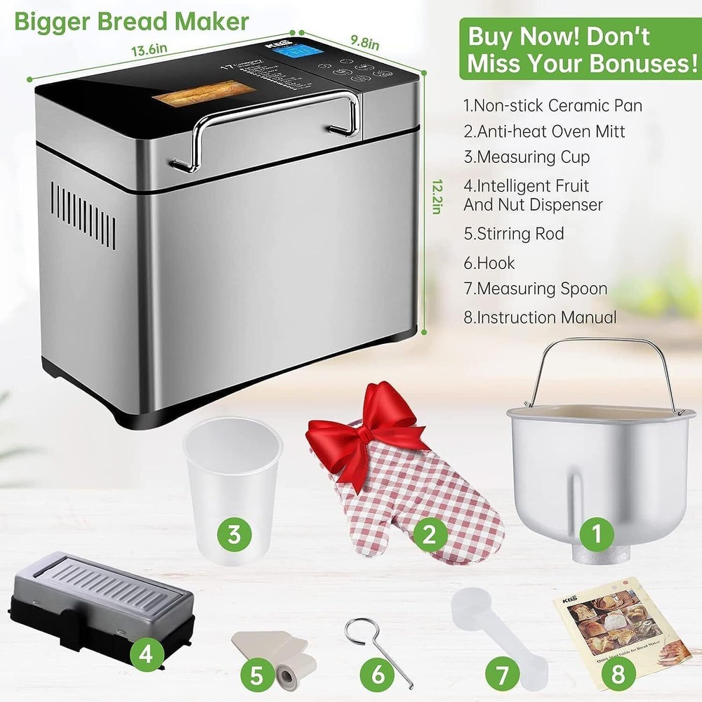 17-in-1 Programmable XL Bread Maker with Fruit Nut Dispenser