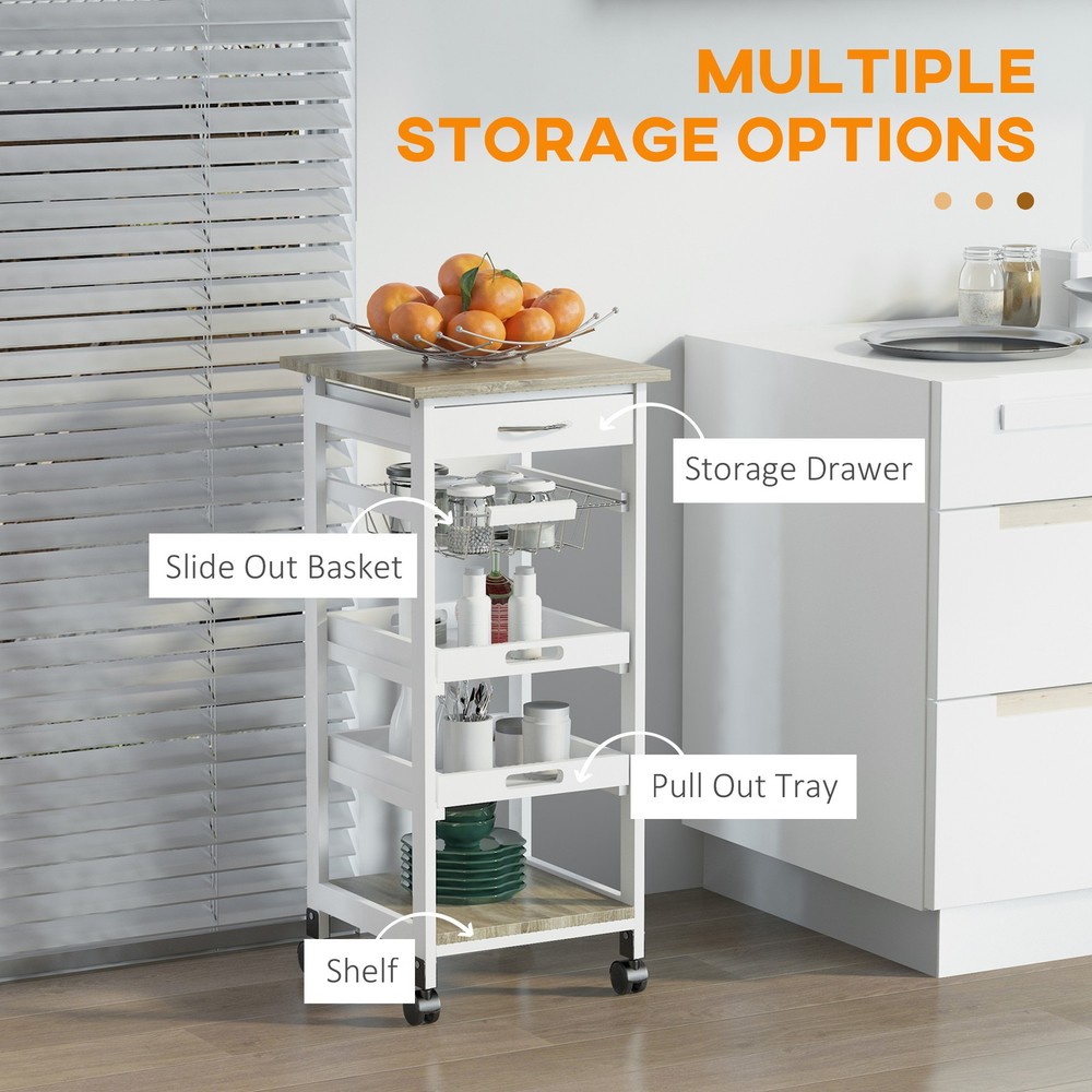 Mobile Kitchen Cart, Rolling Kitchen Island with Storage, Solid Wood Frame