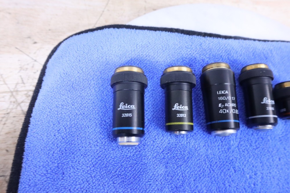 x5 Used Leica Achro Microscope Objectives #32016 32012 32015 32013 & E2 Germany