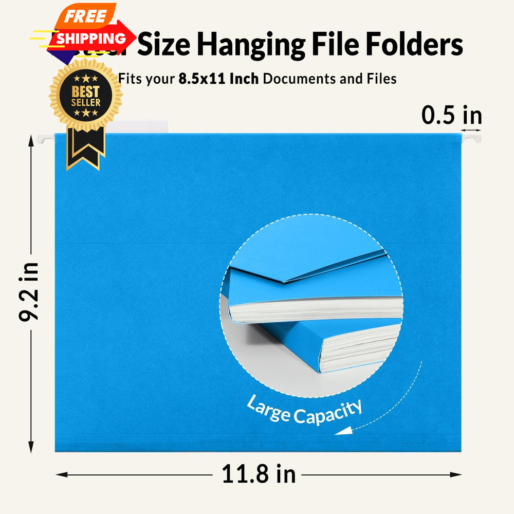 SUNEE 25 Pack Hanging File Folders, Blue Folders