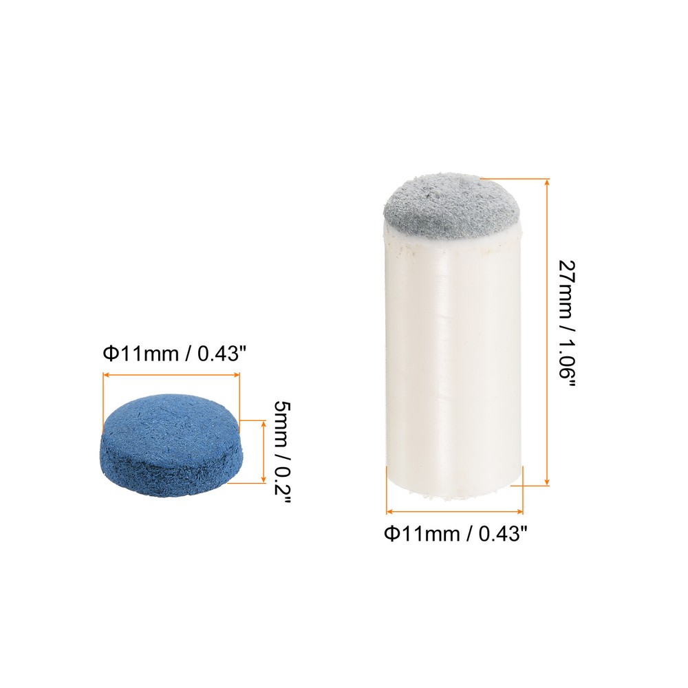 11mm Billiard Stick Tips Set, 20 Pair, Blue Grey