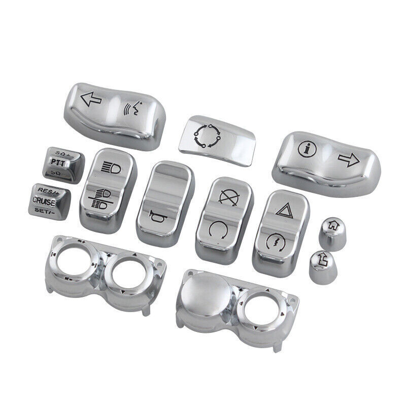 13pcs Chrome Hand Control Switch Housing Button Cap For Harley Touring #2014-19