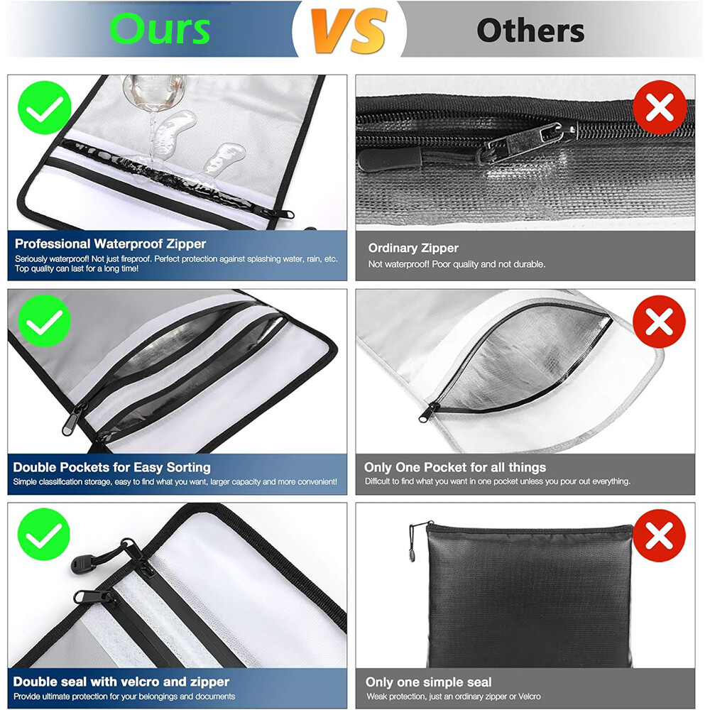 Large Fireproof Money Bag Fire Proof Document Pouch Waterproof Safe Cash Folder