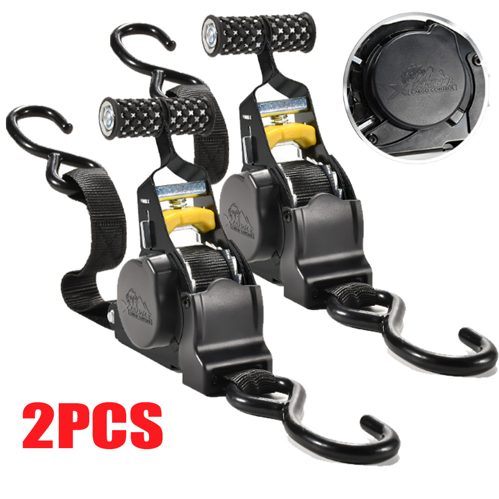 Cargo Transom Tie Down Strap 1500LBs Retractable Ratchet Strap w/S-Hook 2-pack