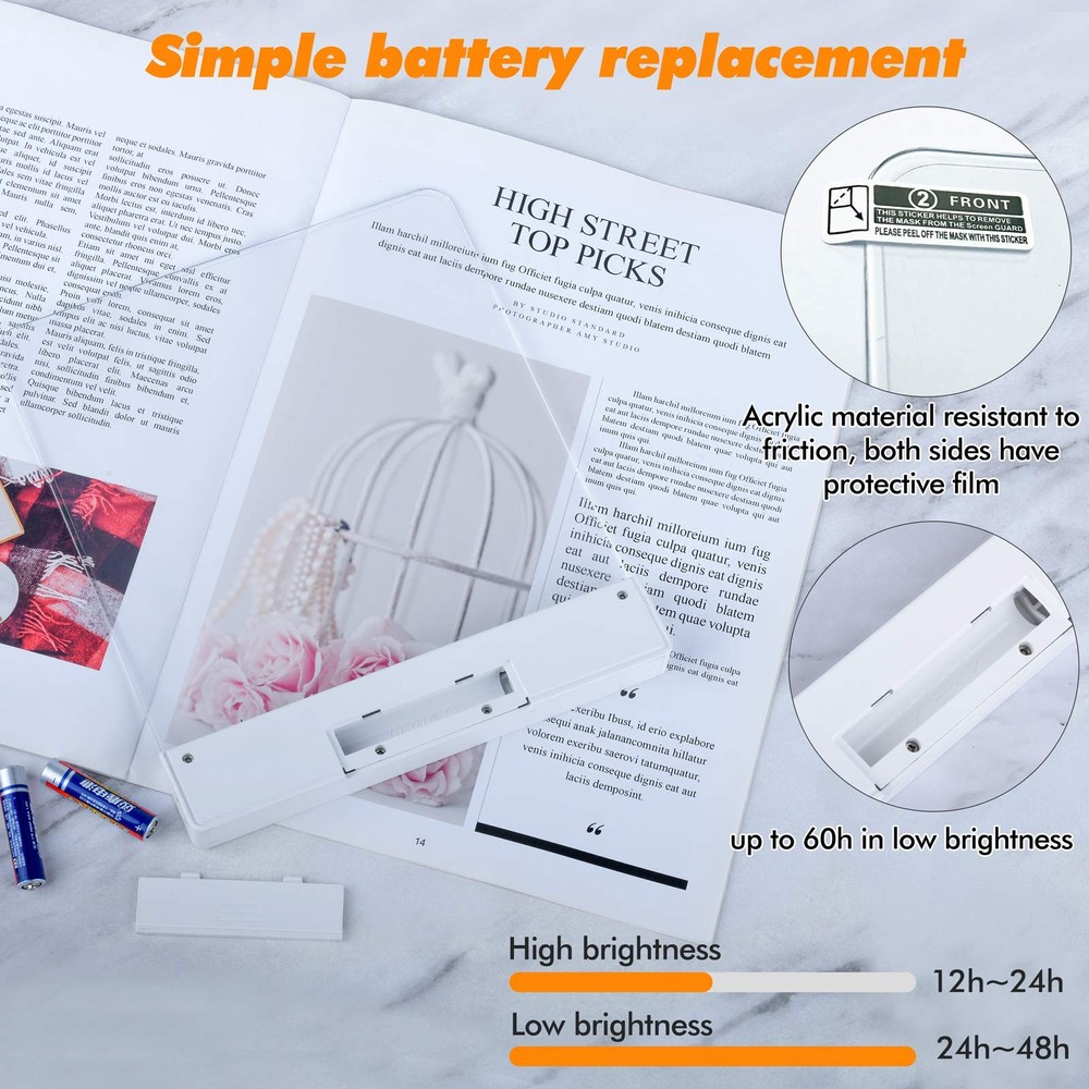 Book Light,Battery Powered Flat Plate led Book lamp,Brightness Adjustable,2 C...