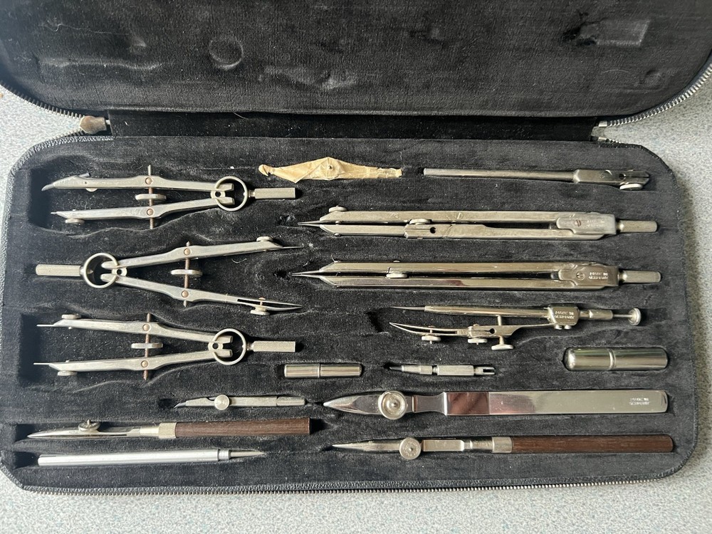 Vintage Lieco Geometry Maths Technical Draughtman’s set In Original Zipped Case