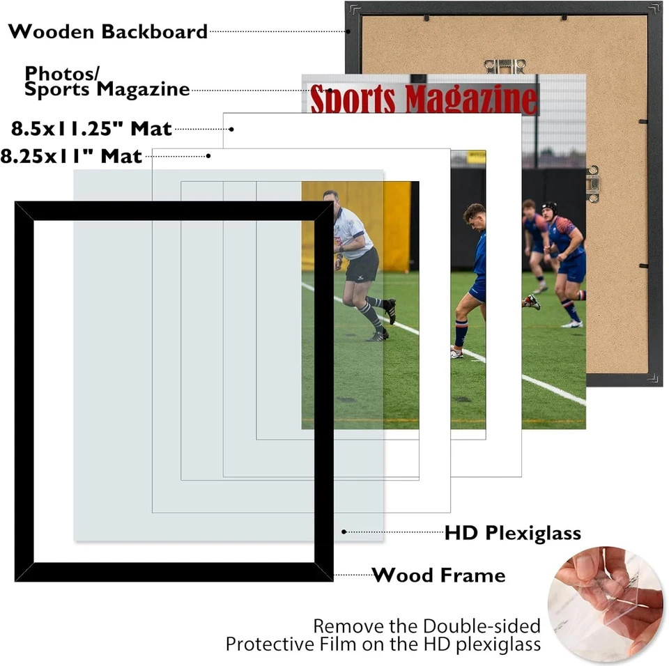 4-Pack Black Magazine Display Frames with Plexiglass for Wall Mounting