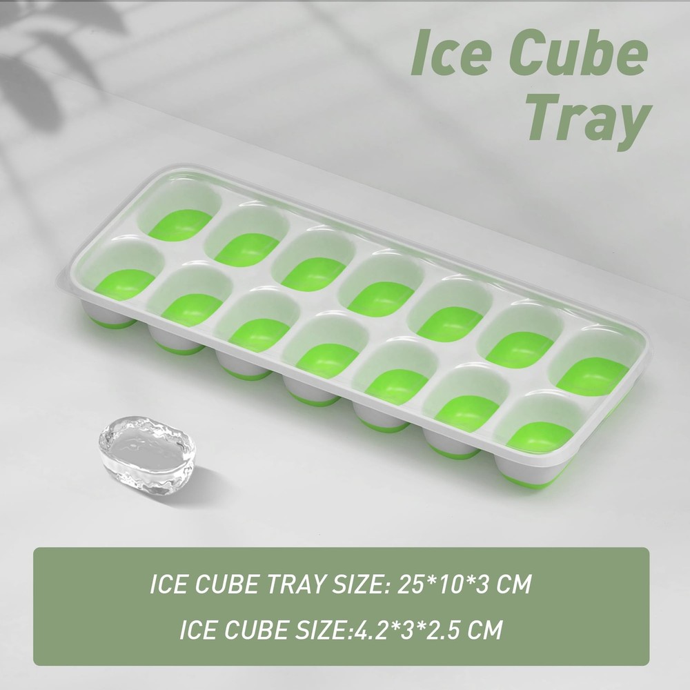 ChefAide Ice Cube Tray with Lid, 4 Packs 56 Cubes 4 Pack, Green