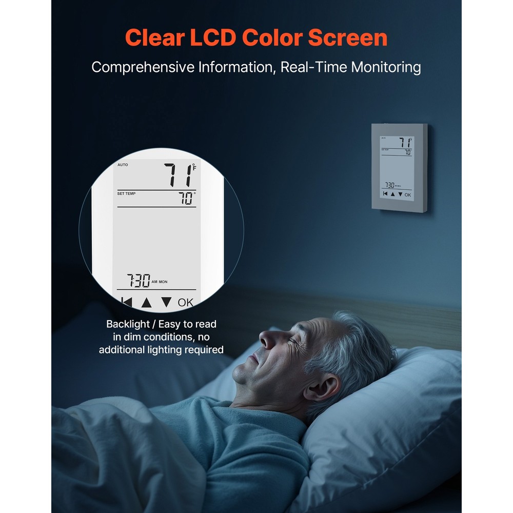 7 Day Programmable Thermostat for Underfloor Heating Pump LCD Touchscreen