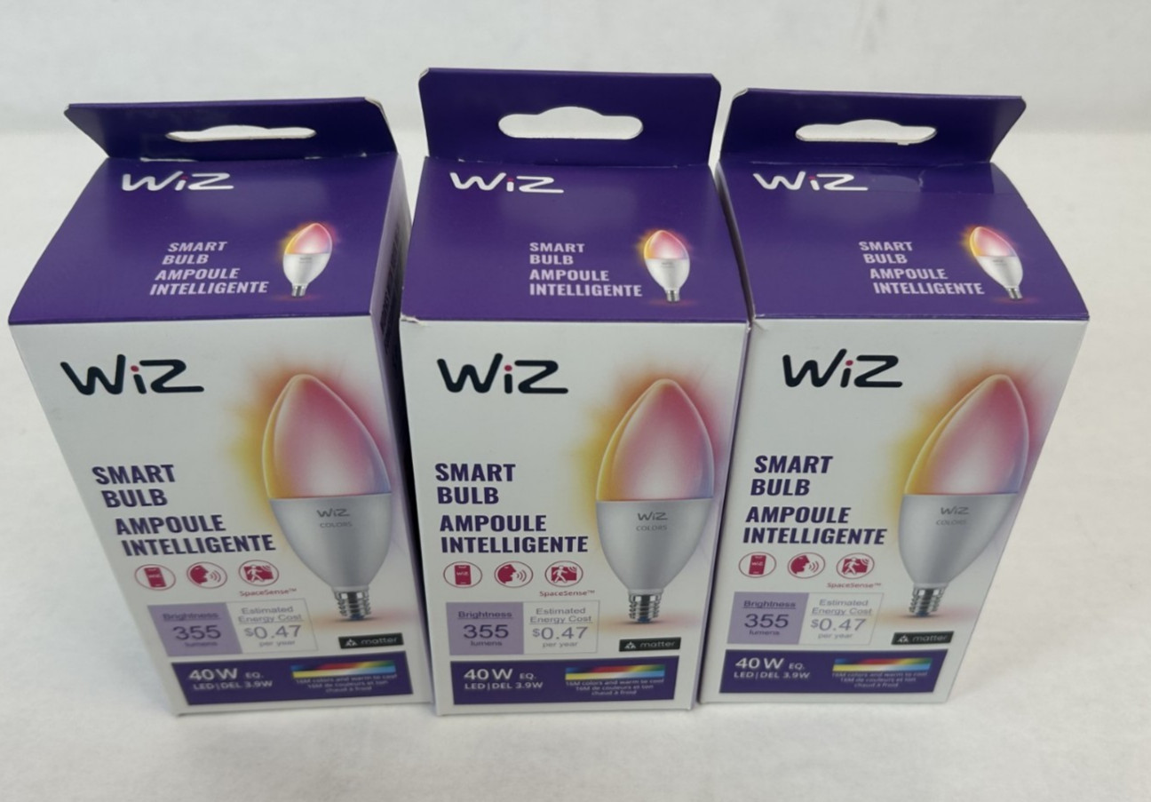 Lot of 3 -WiZ Candle Wi-Fi Smart LED Light Frosted Dimmable Color B12