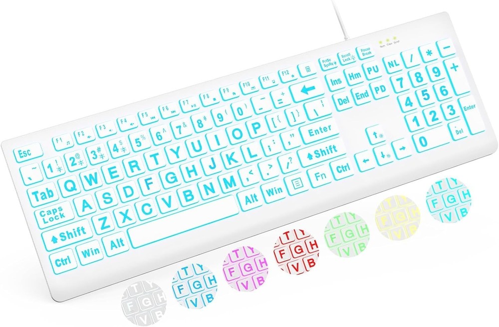 SABLUTE Large Print Backlit Keyboard, Wired USB Lighted Computer Keyboards wi...