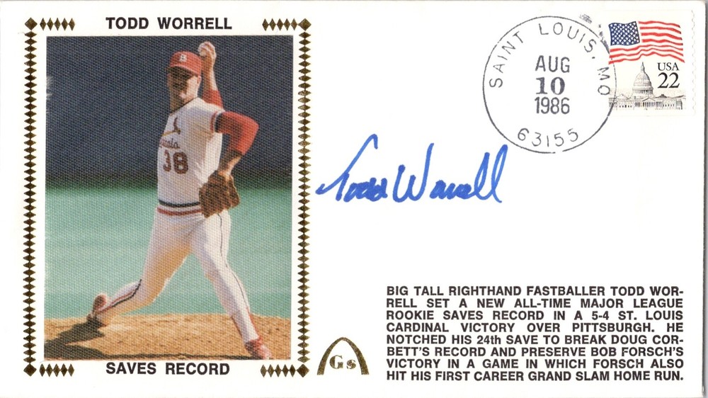 Todd Worrell Signed Gateway Postal Cachet 1986 Saves Record