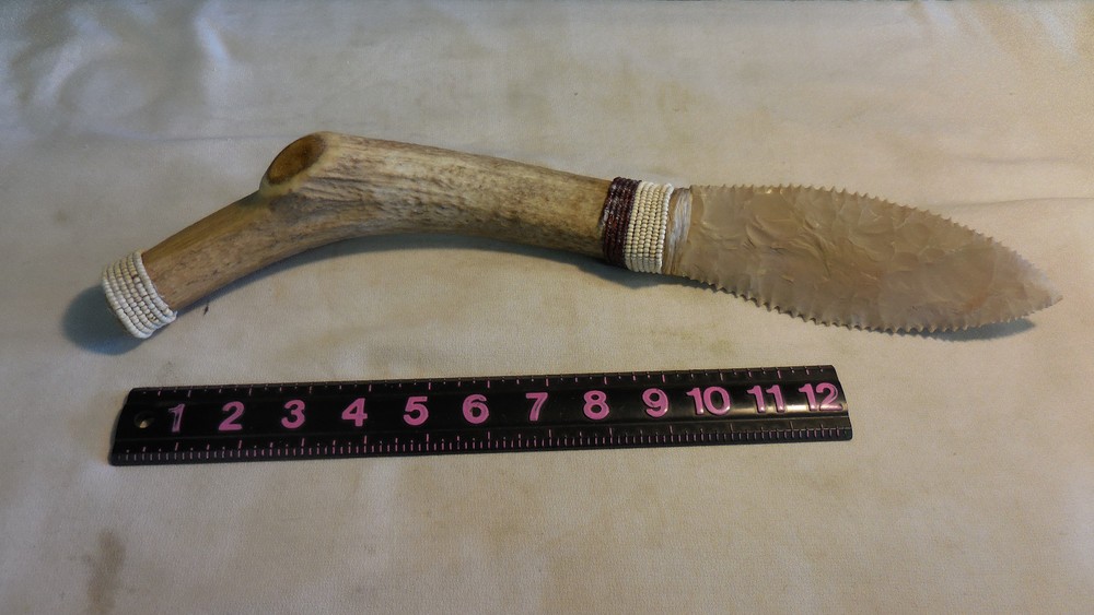 16.5" Lg  Flint  Bone Handled Beaded Knife