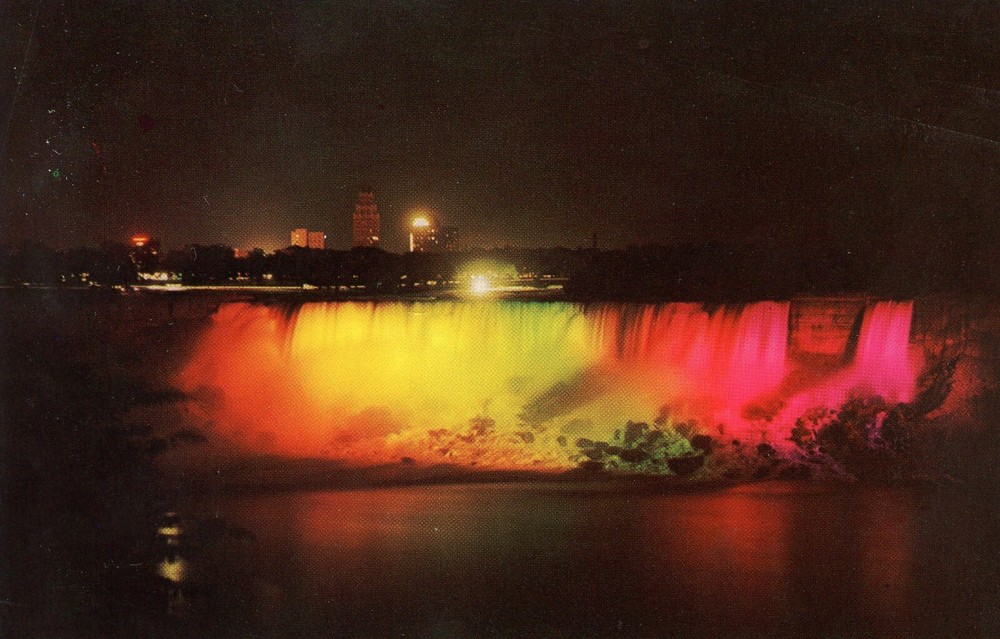 ILLUMINATED VIEW AMERICAN FALLS FROM NIAGARA FALLS, CANADA  - PC1129