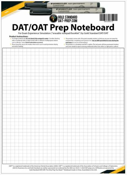 DAT/OAT Test Prep Erasable Notepad (noteboard booklet) with Staedtler Marker