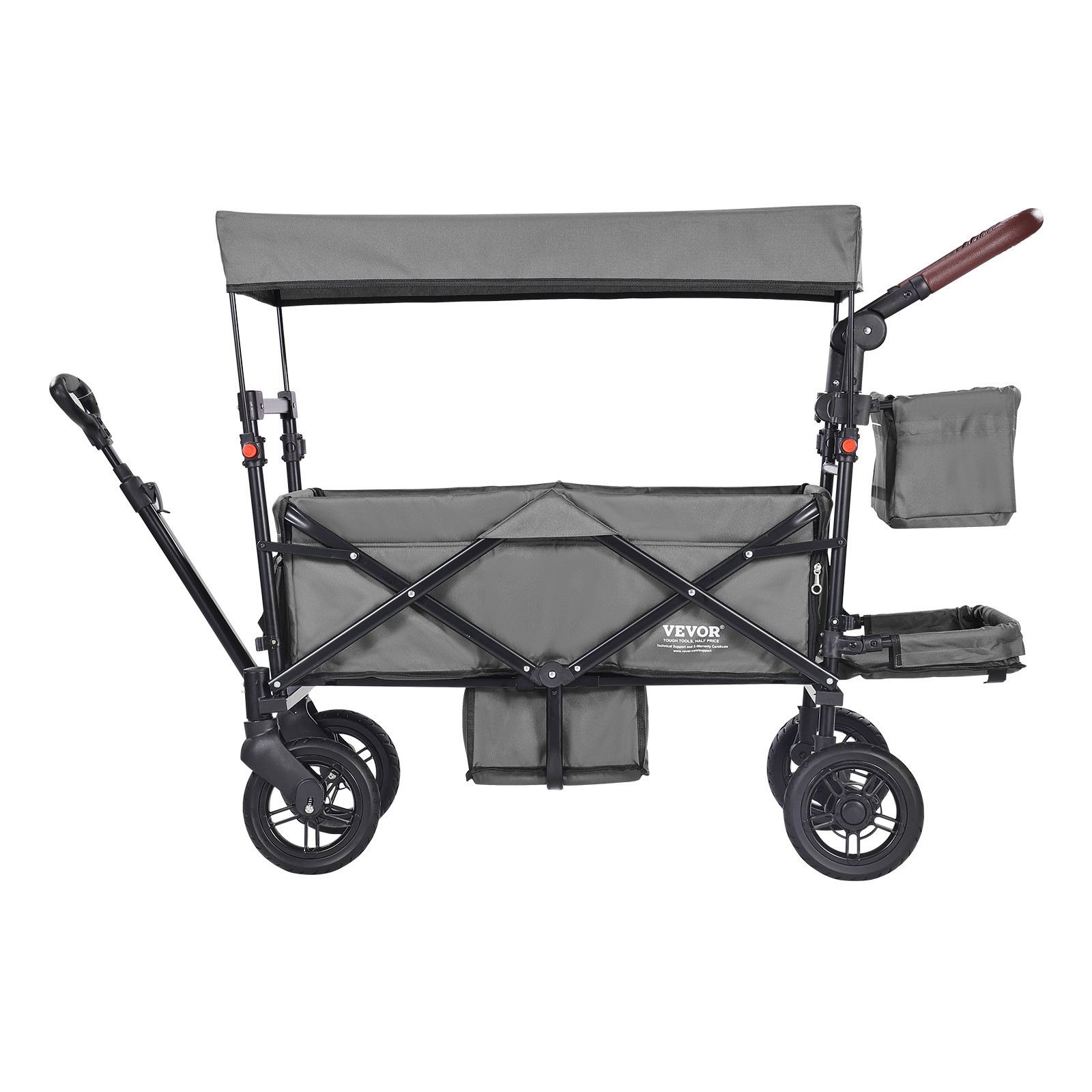 Wagon Stroller Collapsible Double Stroller for 2 Kids w/ Canopy Dark Grey