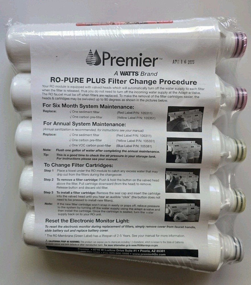 Watts Premier WP531109 RO Pure Plus Water Filter Replacement Kit Multi 5 Pack