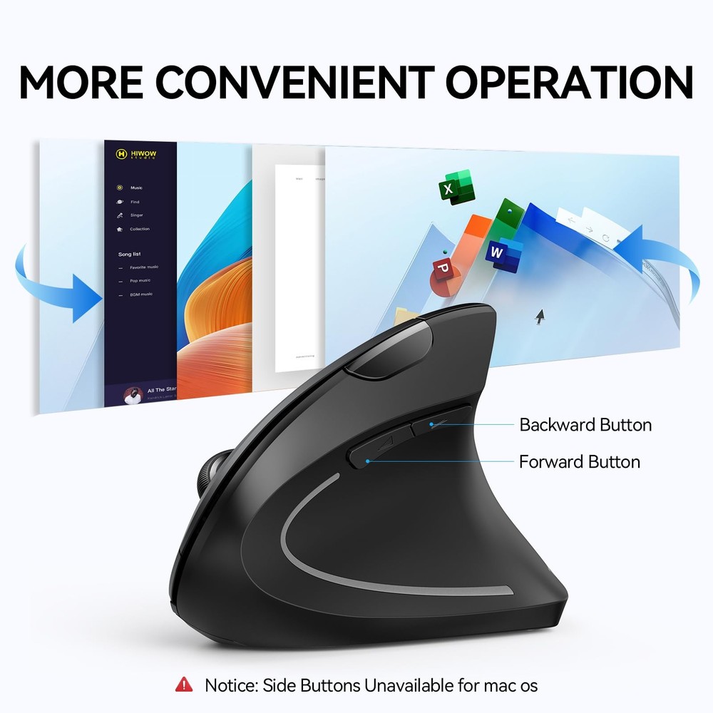 Ergonomic Mouse Wireless Bluetooth Vertical Mouse 4800 DPI Optical Tracking 6...