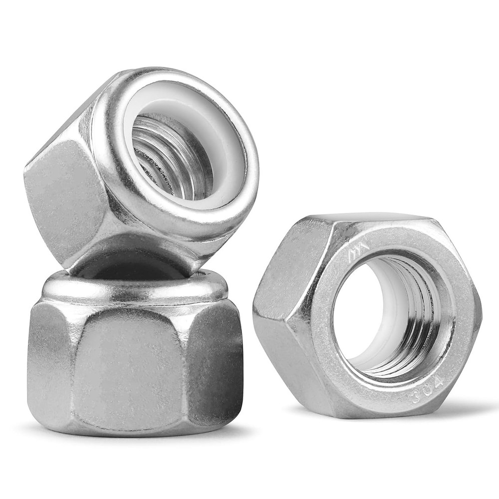 10Pcs 1/2-13 Lock Nuts, Nylon Insert Locknuts 304 Stainless 1/2-13, Silver