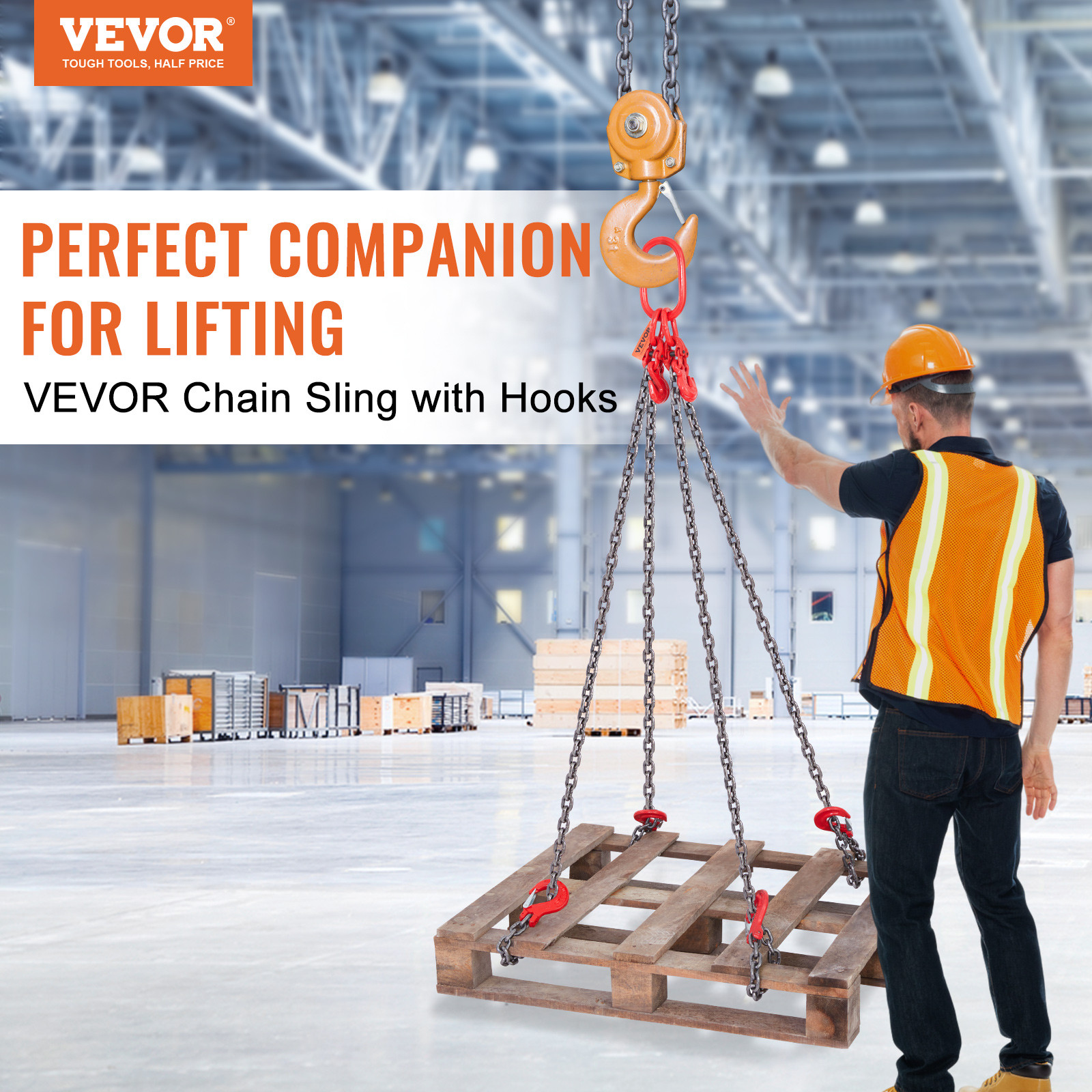 VEVOR 5/16" x 5' Chain Sling 4 Legs G80 Lifting Chain with Grab Hooks 11000 lbs