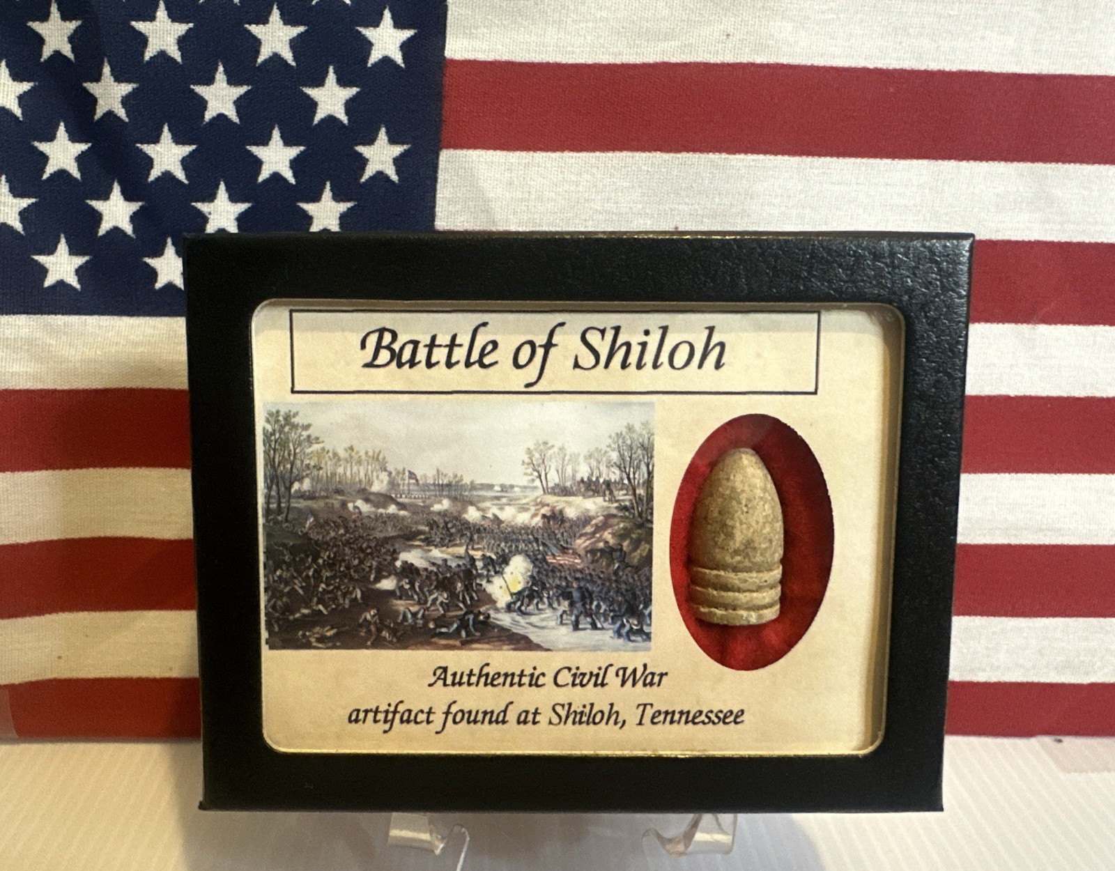 Civil War Bullet from The Battle of Shiloh, Tennessee with Display Case and COA