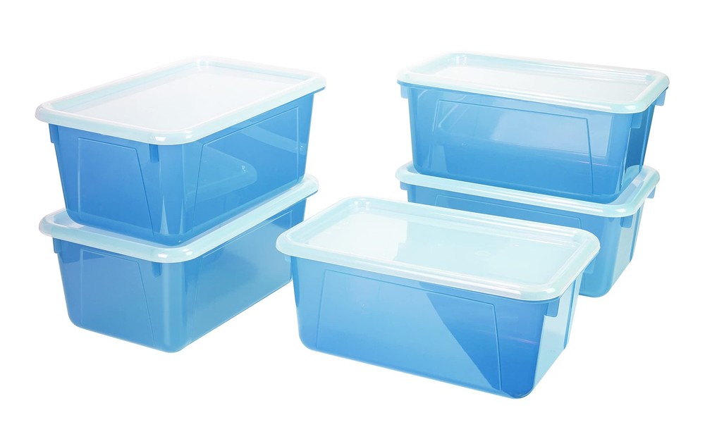 Small Cubby Bins – Plastic Storage Containers for Classroom with Non-Snap Lid...