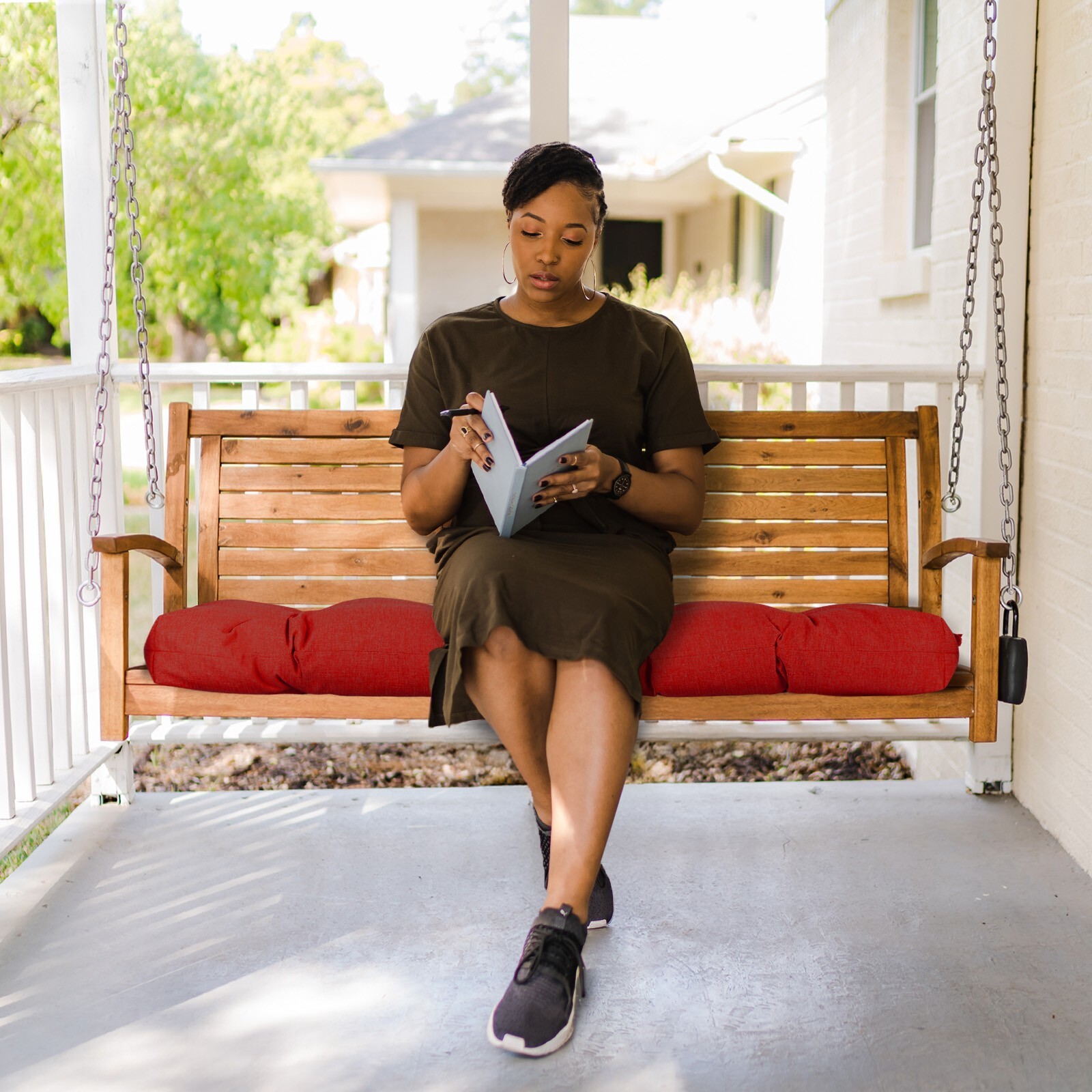 Aoodor 3 Seater Outdoor Bench Cushion Porch Swing Cushion w/Ties Replacement Pad