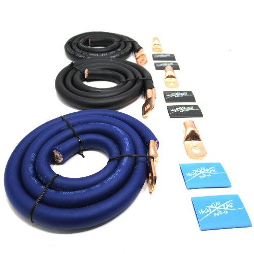 1/0 Ga AWG Amp Kit and 1/0 GA Big 3 Upgrade Blue Black Sky High Car Audio