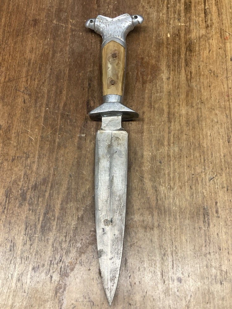 Vintage Hand Engraved Double Eagle Head Silver Mexico Dagger