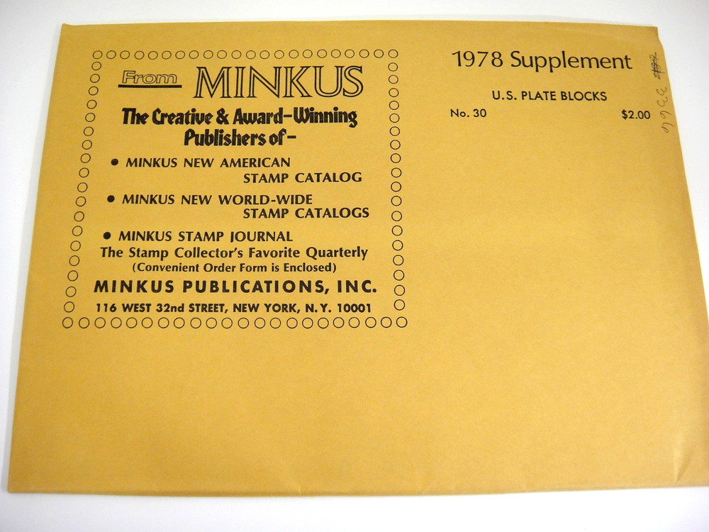 Minkus 1978 United States Plate Blocks Stamp Supplement #30 NOS