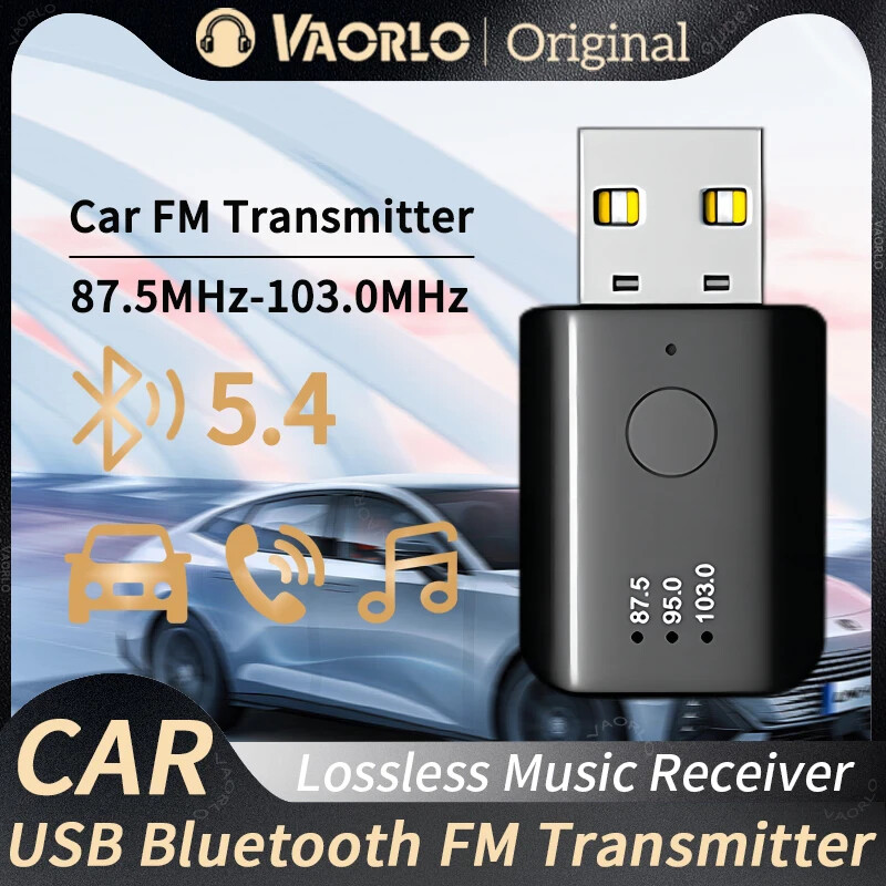 Bluetooth 5.4 FM Transmitter With Mic Handsfree Call USB Wireless Adapter