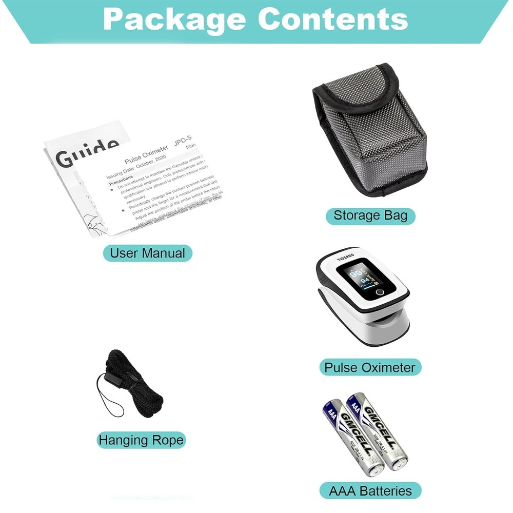 Portable Finger Pulse Oximeter with OLED Display - Includes 2 AAA Batteries