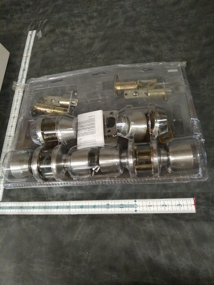 Gate House Handle Deadbolt Set 2 Pair Nickel Keyed