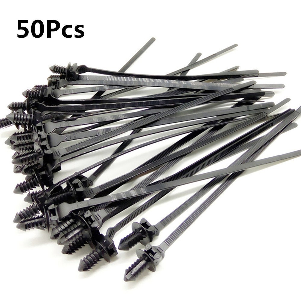 Car Mount Wire Tie Nylon Push Mount Cable Zip Tie Strap Fastener Bundle 50Pcs