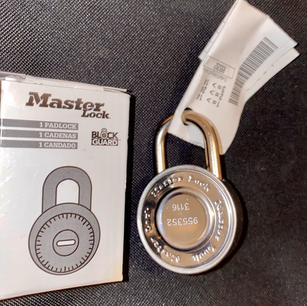 MASTER LOCK COMBINATION PADLOCK W/BLOCK GUARD NIB W/COMBINATION & INSTRUCTIONS