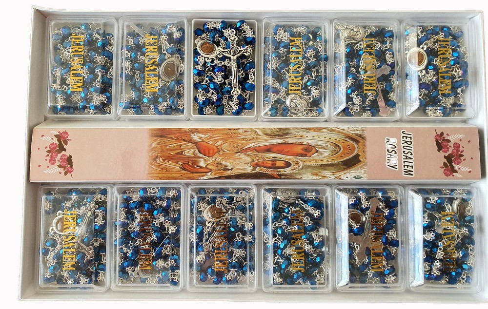Catholic Deep Dark Blue Jerusalem Crystal Rosary