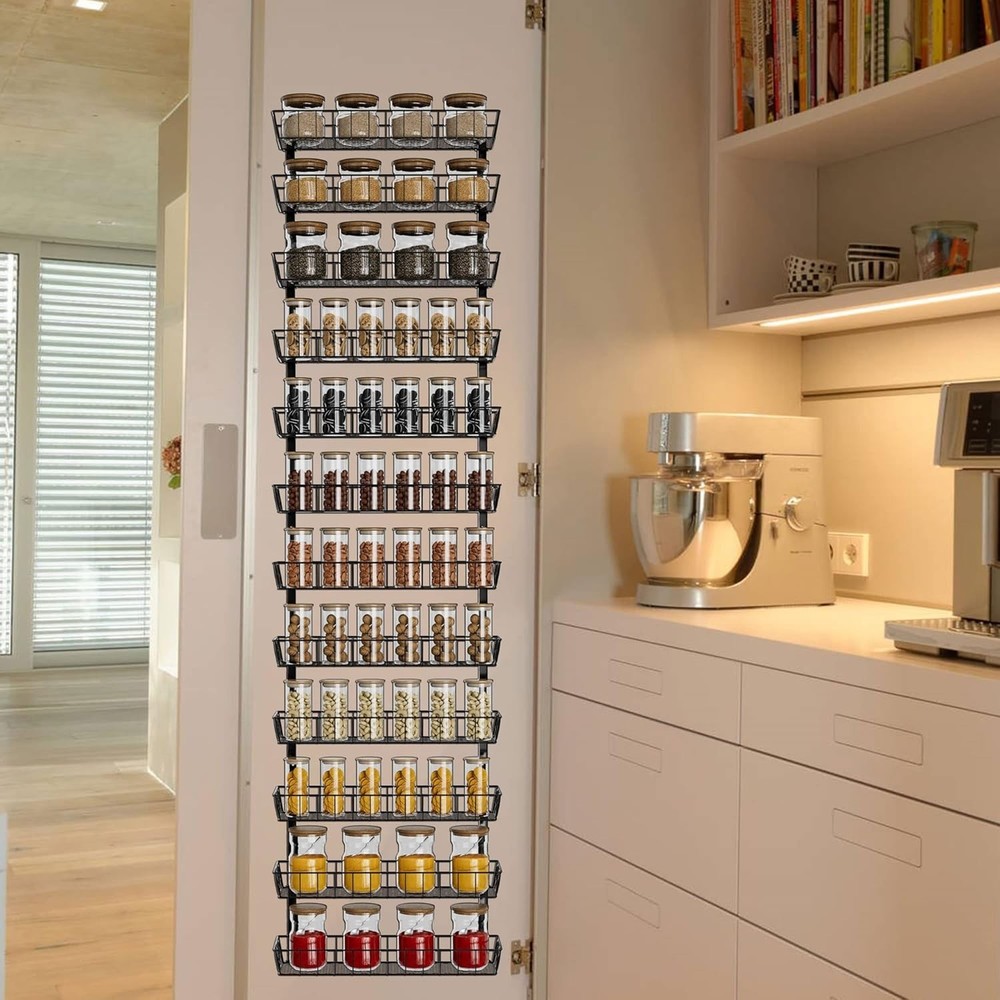 Adjustable Wall Mount Spice Rack Organizer, 12-Tier Dual-Use (Multi-Use) Hanging