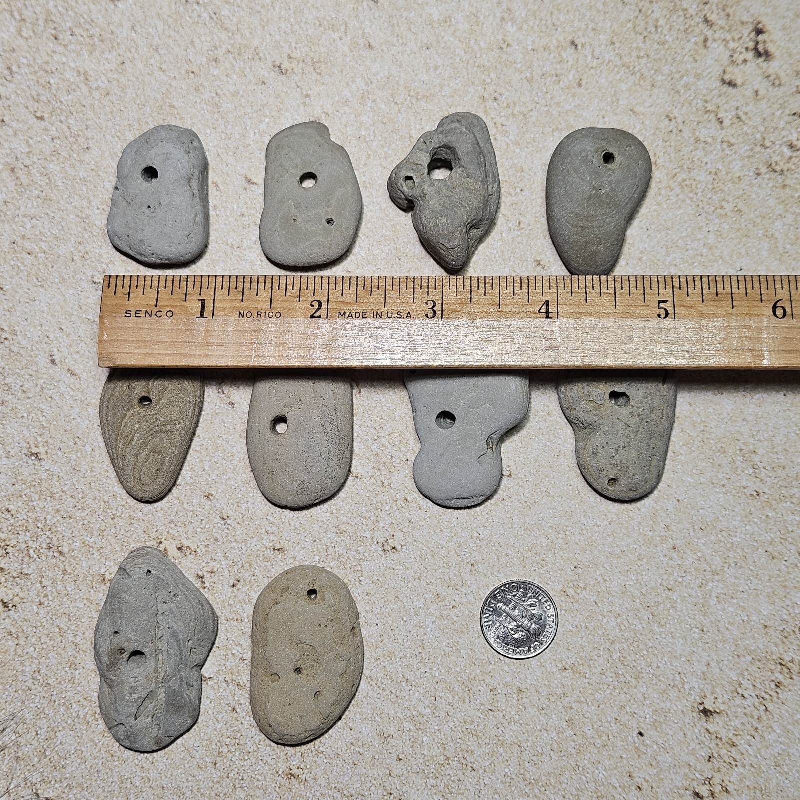 10 HOLEY HAG STONE NATURAL SURF TUMBLED BEACH ROCK WISHING GOOD LUCK FAIRY #1880