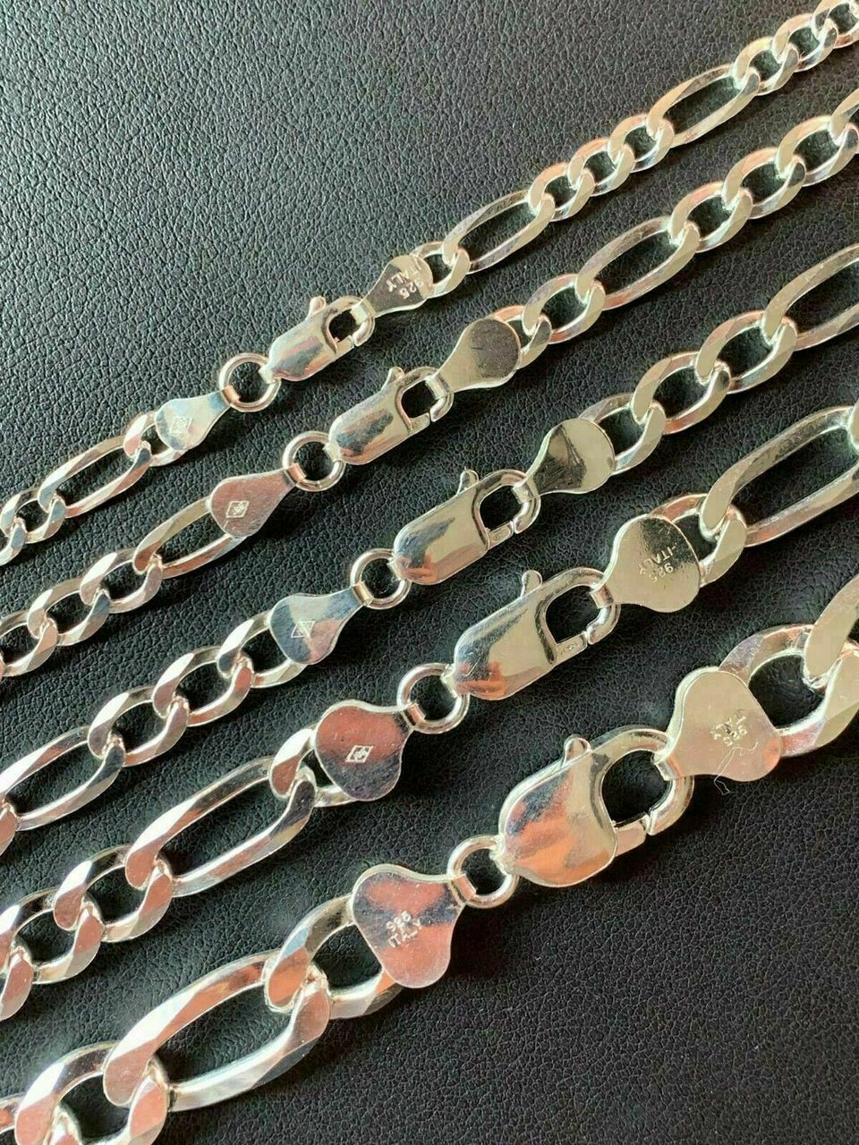 Figaro Link Chain Or Bracelet (2.5-10mm) Solid 925 Sterling Silver UNPLATED