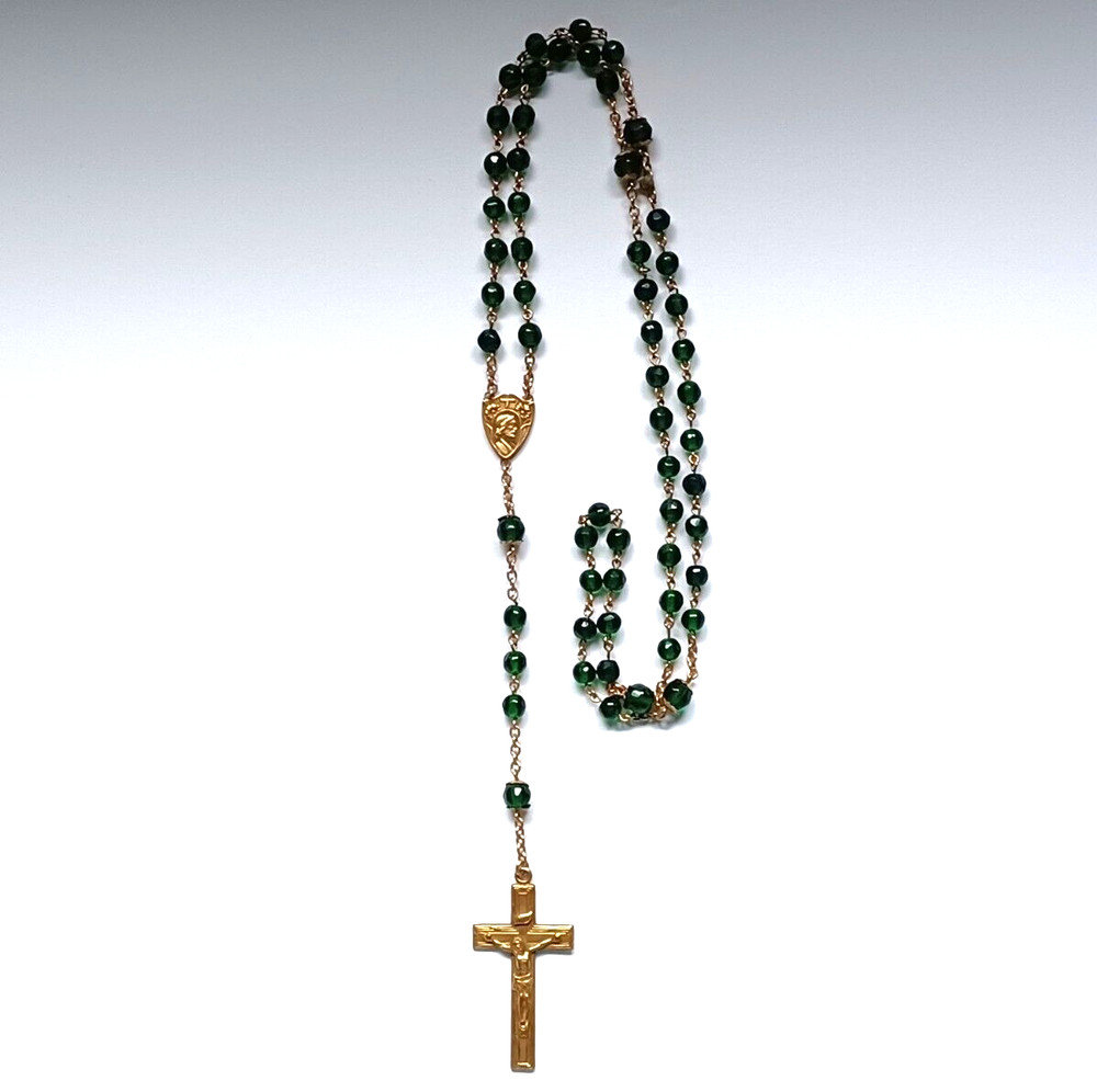 Vintage Green Glass Beaded Rosary