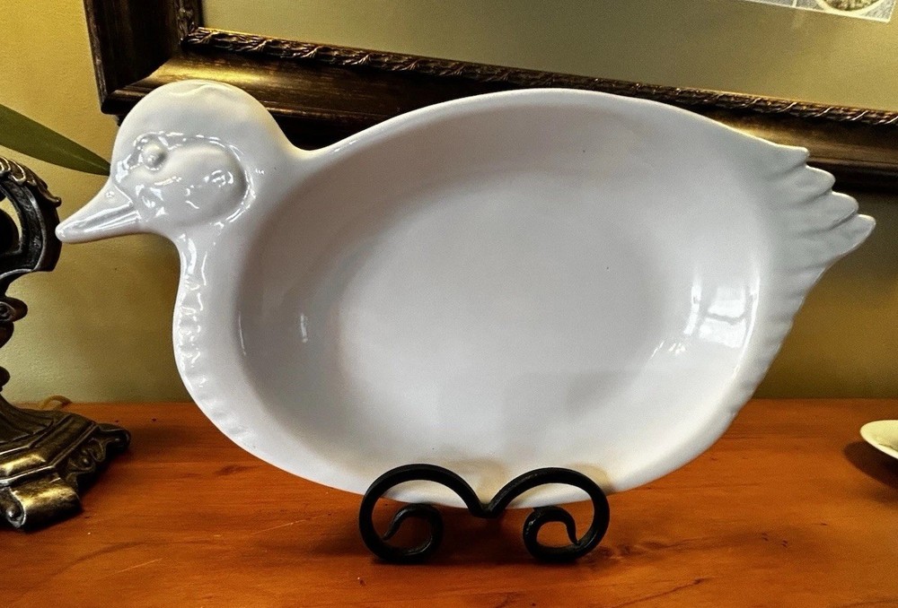White Ceramic Duck Serving Dish From Japan 14”x7”