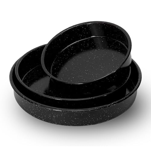 3-Pack Enamel Roasting Pan Set Round Deep Baking Pans Oven Black