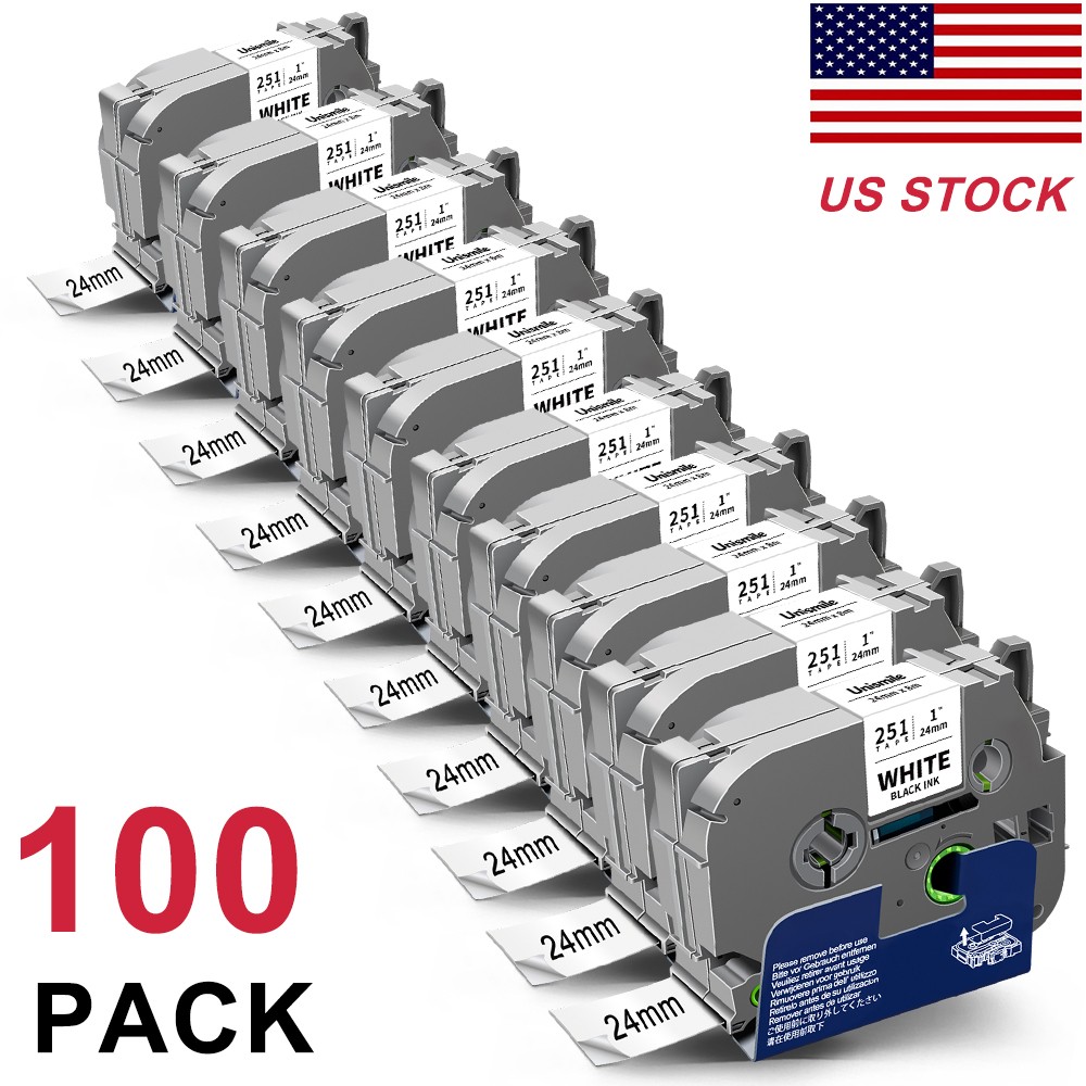 100PK 24mm TZ-251 TZe-251 White 1" Label Tape For Brother P-touch PT-P700 D610BT