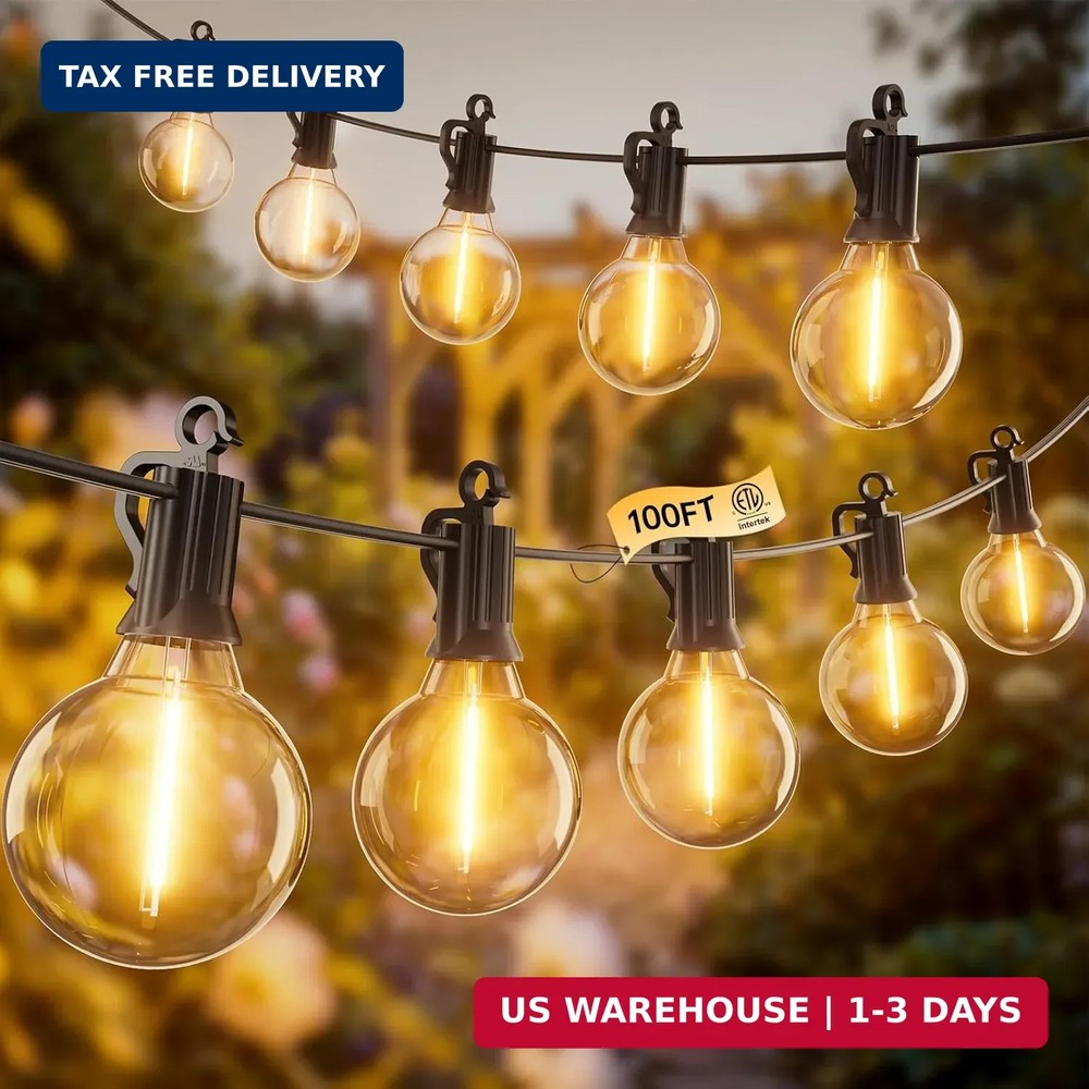 Outdoor String Patio Lights 100FT 50 LED String Lights Waterproof Connectable Sh
