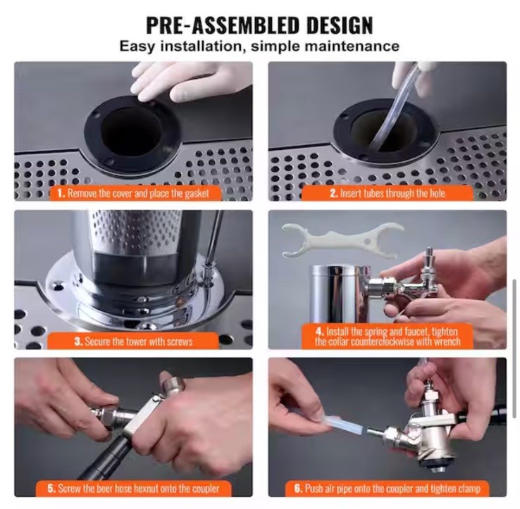 VEVOR Kegerator Tower Kit Single Tap Beer Conversion Kit with Beer Drip Tray