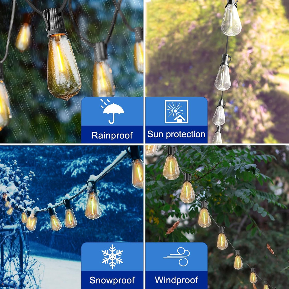 60FT Solar String Lights Outdoor Weatherproof with Remote, Solar Powered LED Edi